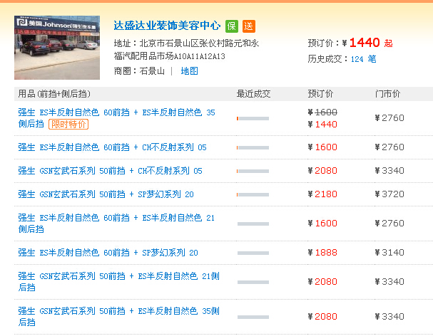 北京强生汽车膜价格