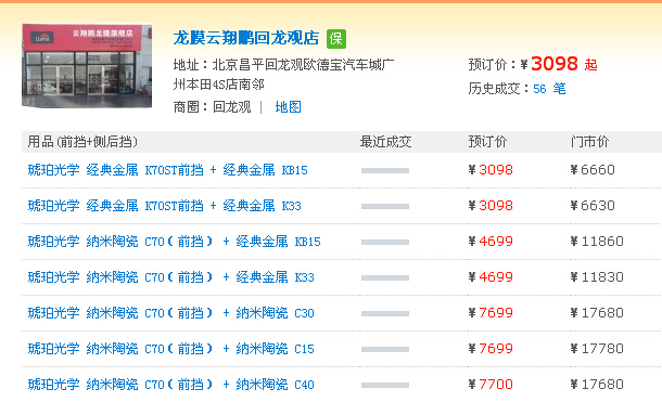 北京琥珀光学汽车贴膜价格