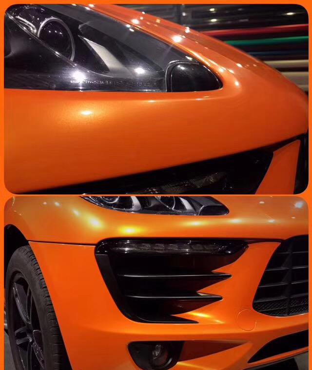 保时捷玛卡汽车改色贴膜幻彩金橙效果图