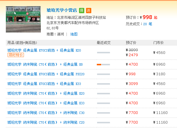 北京琥珀光学车膜价格