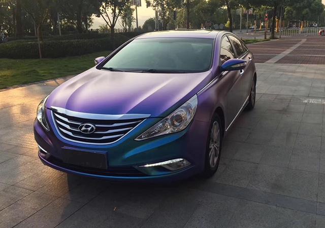 北京现代朗动车身改色钻石紫魅蓝贴膜效果图
