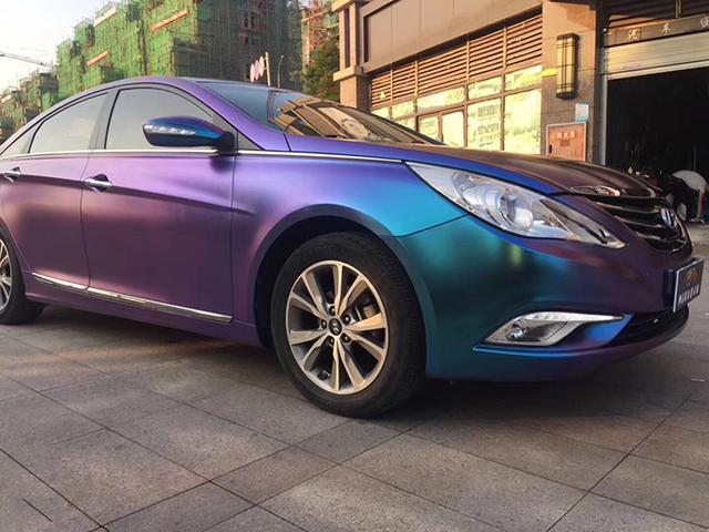 北京现代朗动车身改色钻石紫魅蓝贴膜效果图
